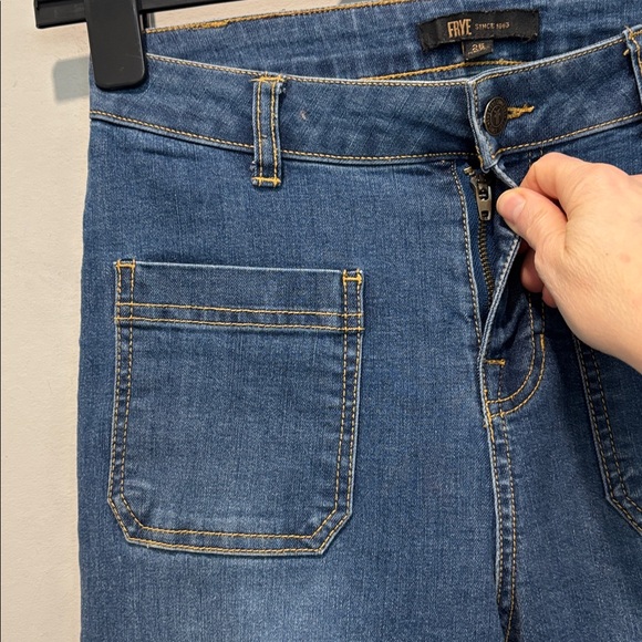 FRYE Wide Leg Jeans Raw Hem Blue Denim High Rise Patch Pockets Size 25 - Picture 5 of 14
